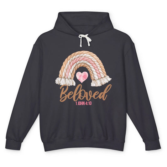 Beloved Christian Women Vintage Rainbow Bible Verse Heart Unisex Lightweight Hoodie