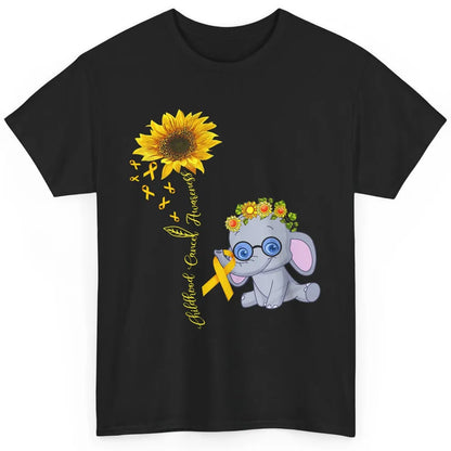 Sunflower Baby Elephant Childhood Cancer Awareness Ribbon Classic Unisex T-Shirt