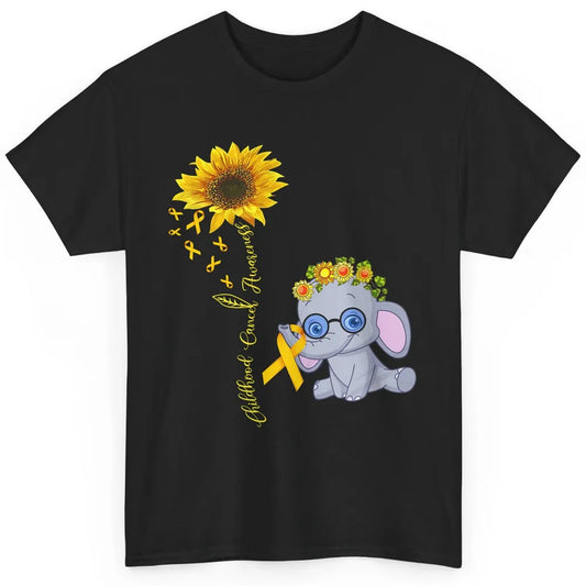 Sunflower Baby Elephant Childhood Cancer Awareness Ribbon Classic Unisex T-Shirt