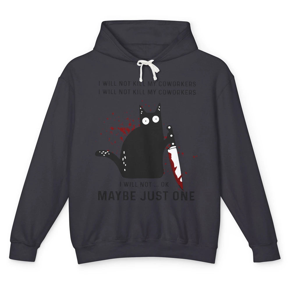 I Will Not Kill My Coworkers Murderous Black Cat With Knife Unisex Lightweight Hoodie