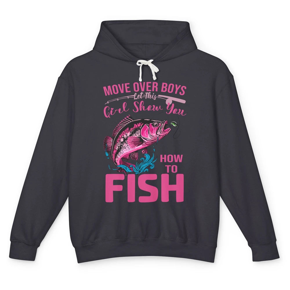 Bass Fishing Girl Show How To Fish Reel Girls Fish Fisherman Unisex Lightweight Hoodie