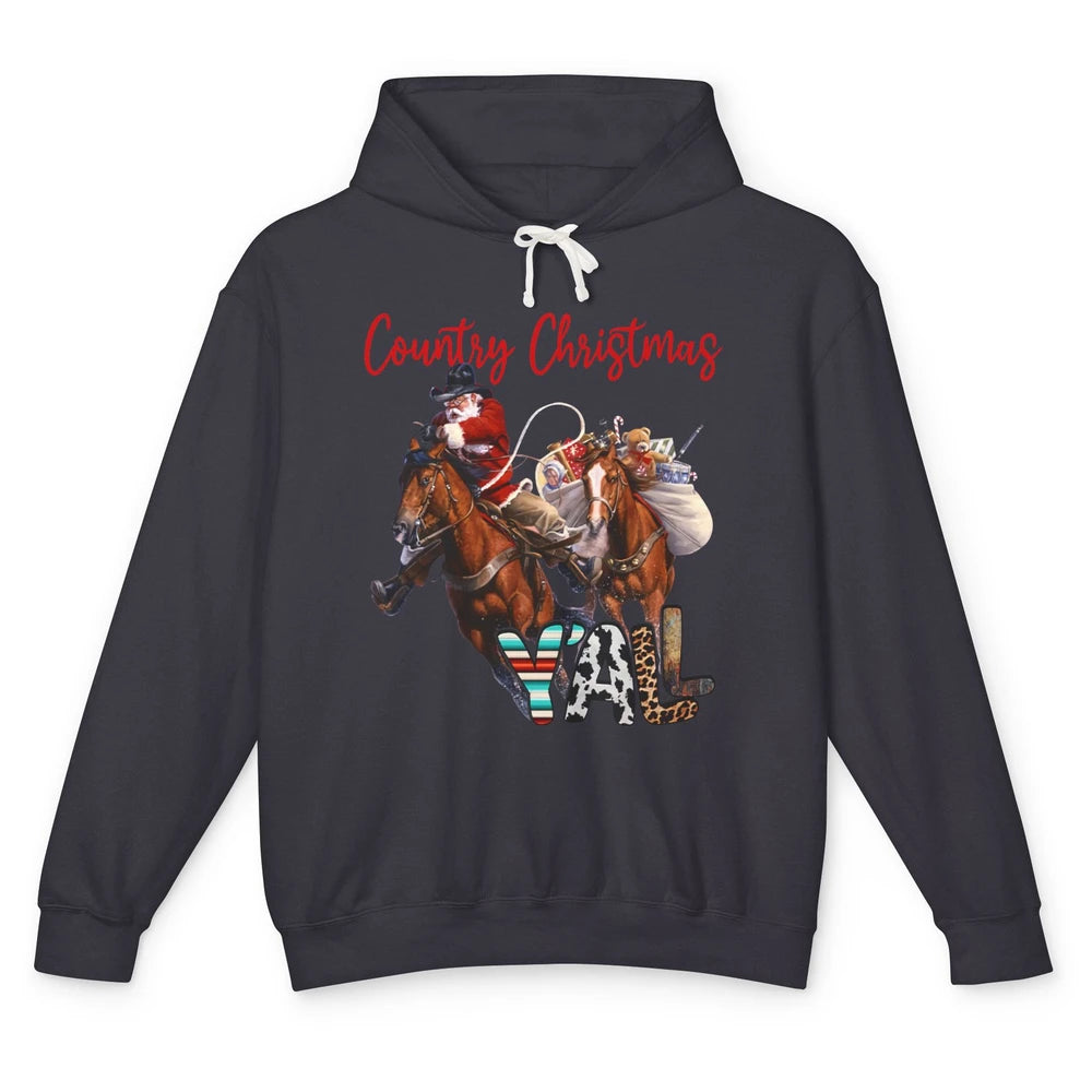 Santa Claus Country Christmas Y'all Western Country Cowboy Unisex Lightweight Hoodie