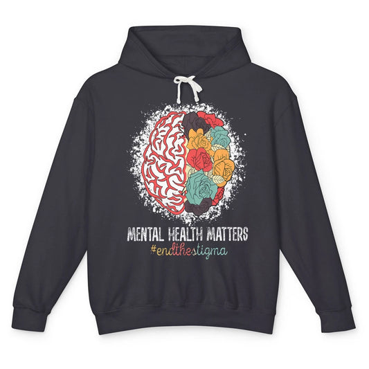 End The Stigma Floral Brain Therapy Mental Health Matters Unisex Lightweight Hoodie