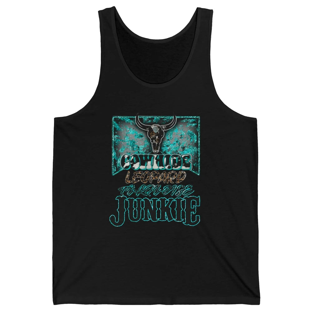 Bull Skull Cowhide Leopard Turquoise Junkie Western Country Unisex Jersey Tank