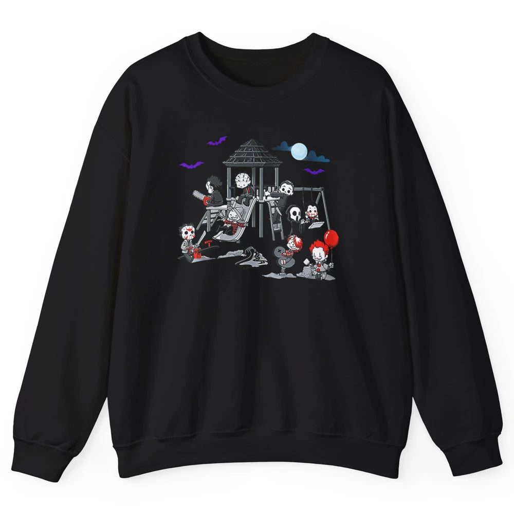 Women Horror Clown Ghost Playing Park Scary Halloween Spooky Unisex Crewneck Sweatshirt