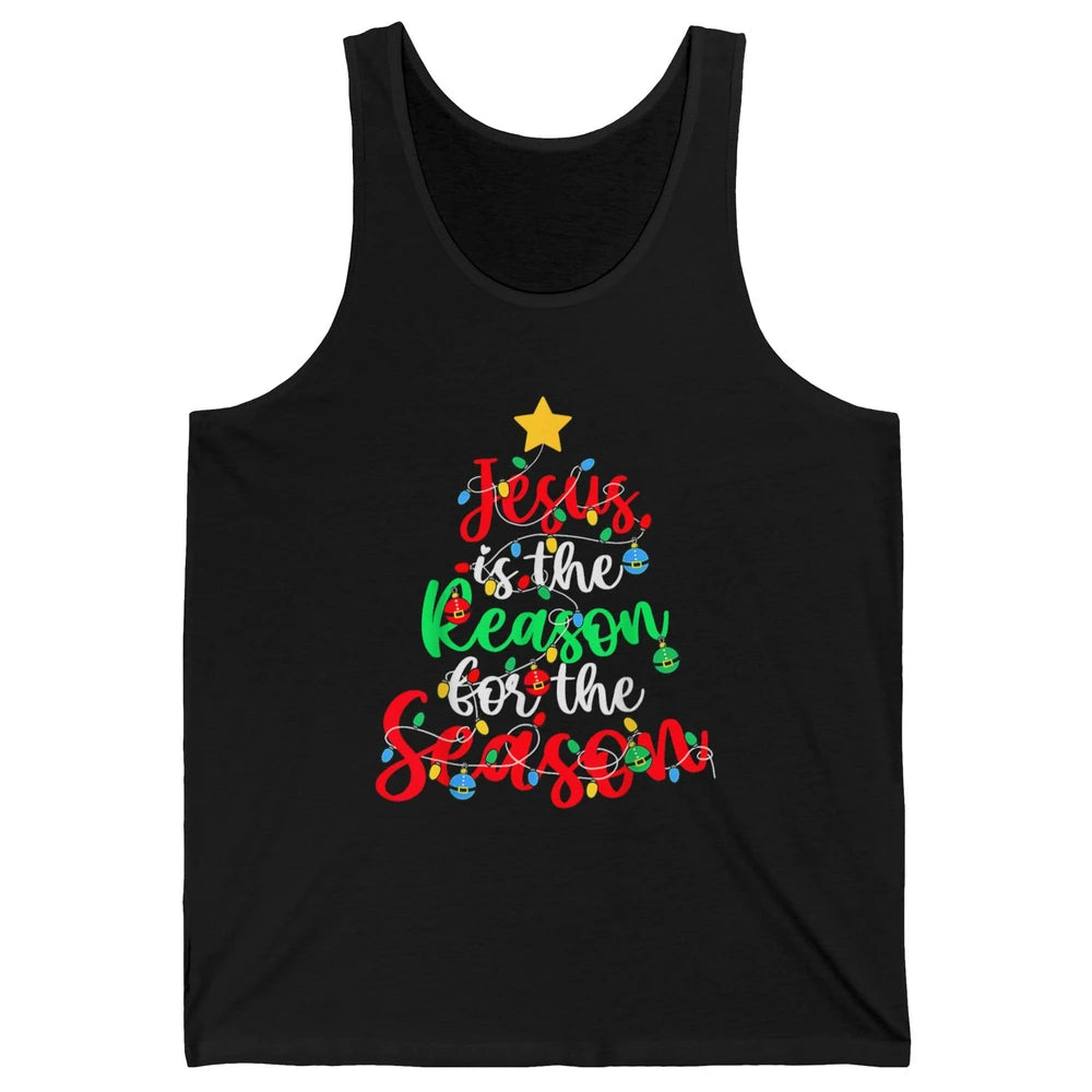 Merry Christmas Jesus The Reason For Season Xmas Tree Lights Unisex Jersey Tank