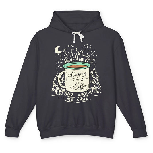 Give Me Coffee And Camping And Watch Me Smile Camping Lover Unisex Lightweight Hoodie