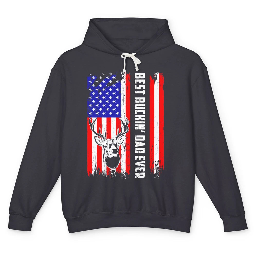 Best Buckin Dad Ever Deer Hunting Bucking US Flag Unisex Lightweight Hoodie