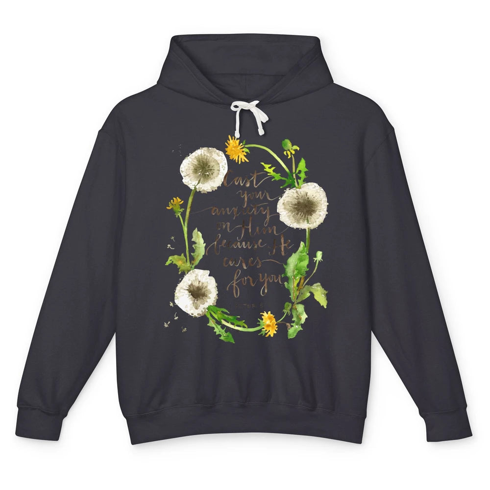 Floral Christian Faith Cast Your Anxiety On Him Bible Verse Unisex Lightweight Hoodie