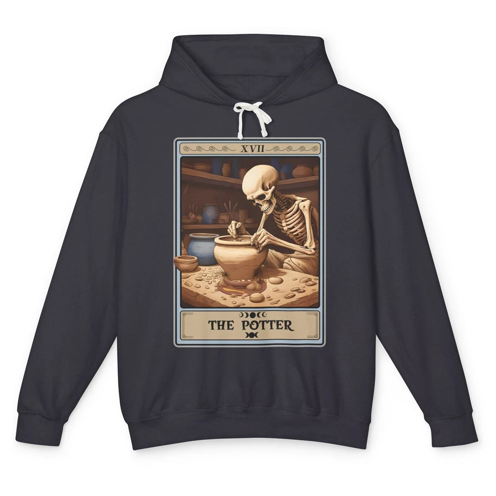 Retro Skeleton The Potter Tarot Card Halloween Pottery Lover Unisex Lightweight Hoodie