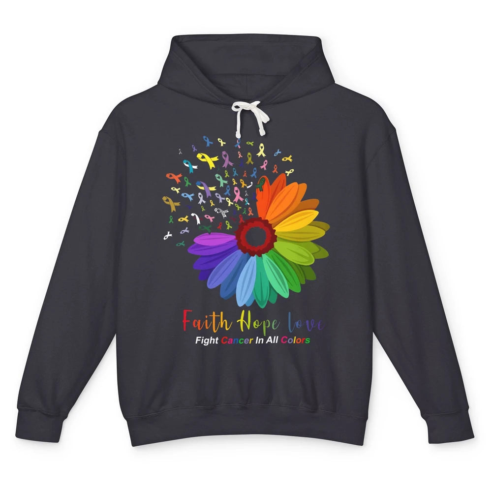 Faith Hope Love Fight Cancer Awareness Sunflower Ribbon Unisex Lightweight Hoodie