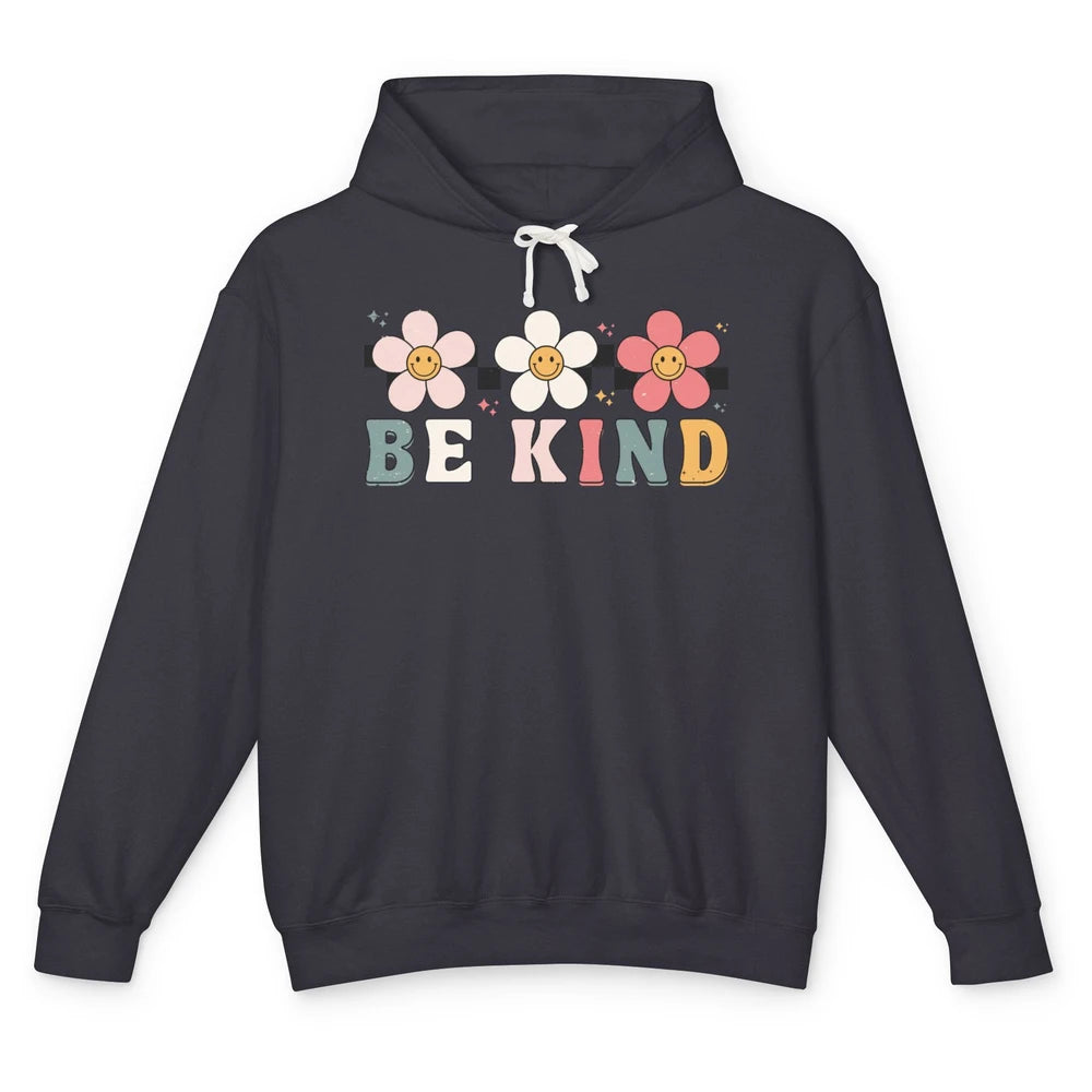 Be Kind Smiling Face Daisy Boho Mental Health Matter Retro Unisex Lightweight Hoodie