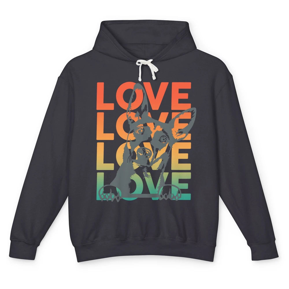 I Love My Rat Terrier Dog Silhouette Vintage American Dogs Unisex Lightweight Hoodie