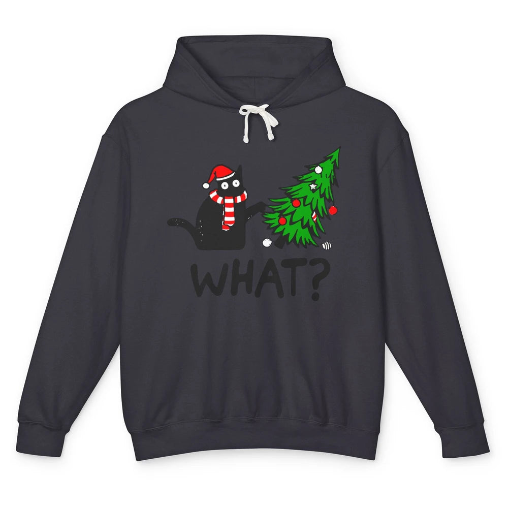 Funny Black Cat Christmas Light Santa What Christmas Costume Unisex Lightweight Hoodie