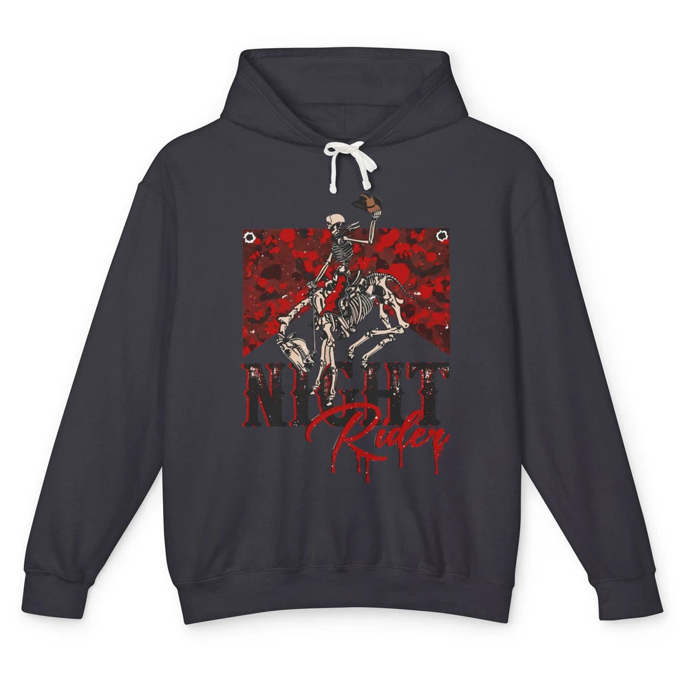 Cowboy Skeleton Bucking Horse Night Rider Western Halloween Unisex Lightweight Hoodie