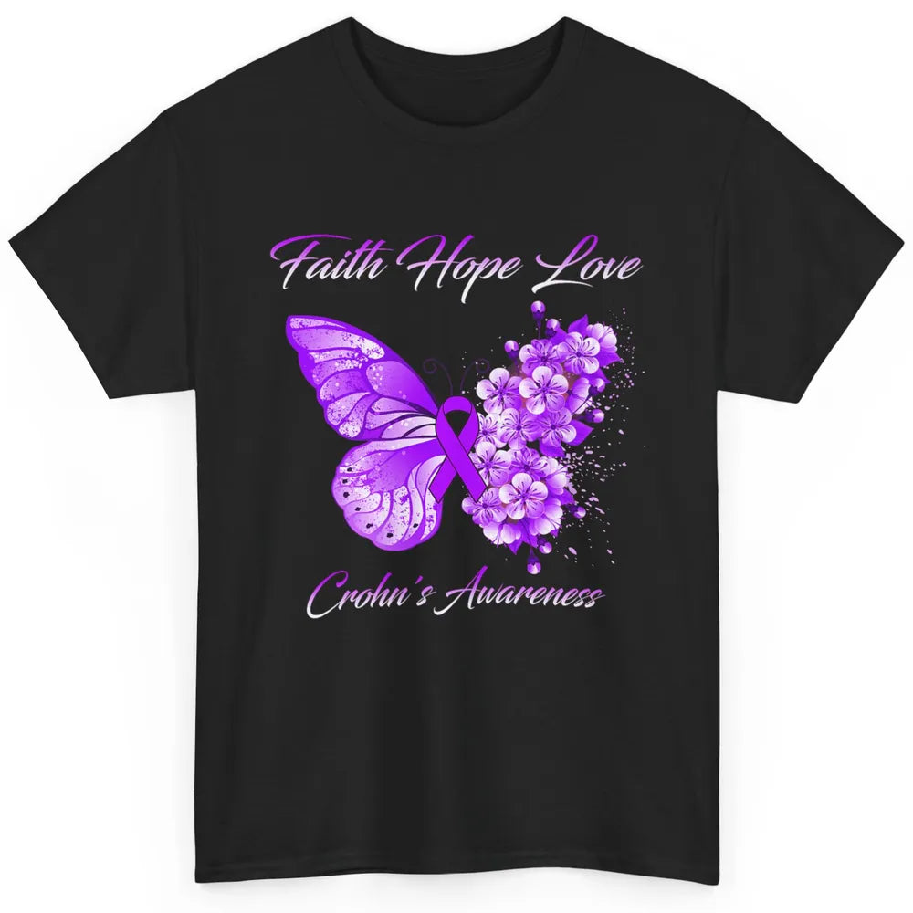 Faith Hope Love Butterfly Purple Crohns Disease Awareness Classic Unisex T-Shirt