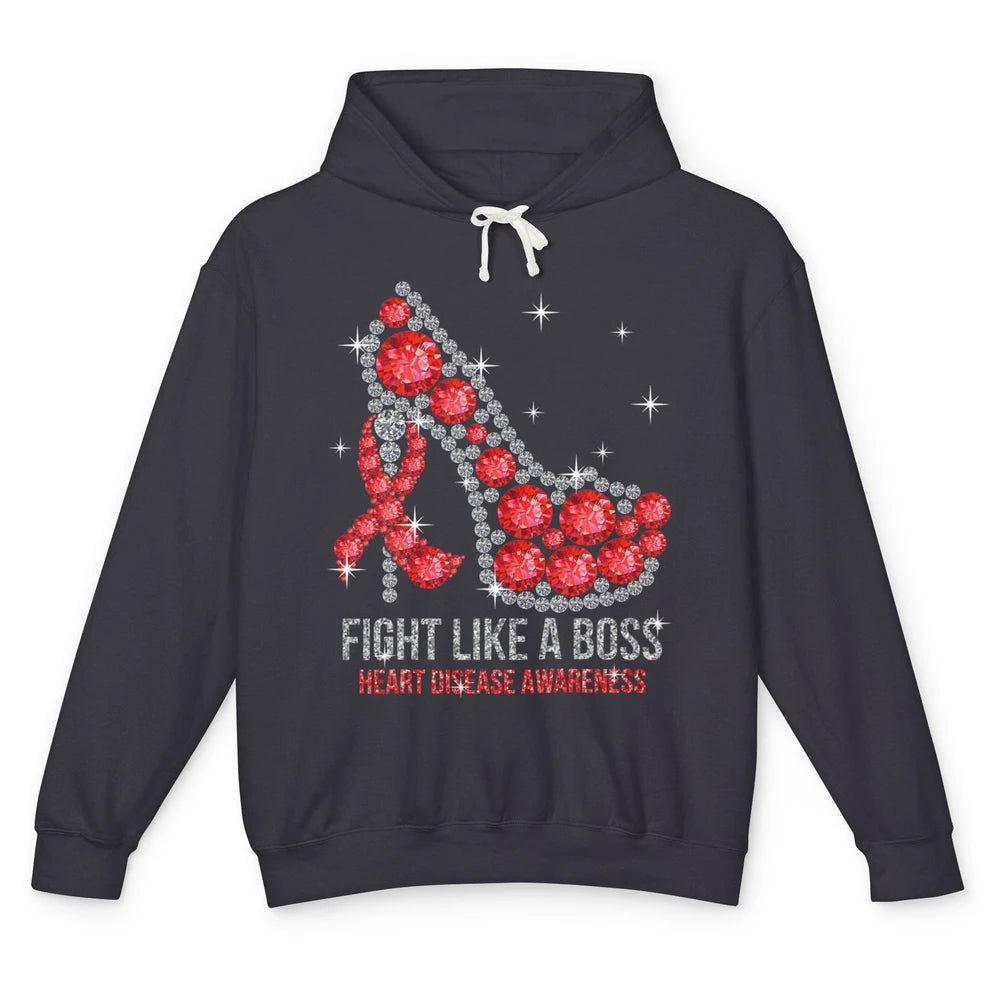 High Heel Fight Like Boss Red Ribbon Heart Disease Awareness Unisex Lightweight Hoodie