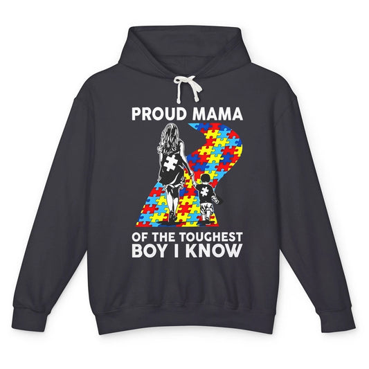 Autism Mom Proud Mama Of The Toughest Boy I Know Autism Unisex Lightweight Hoodie