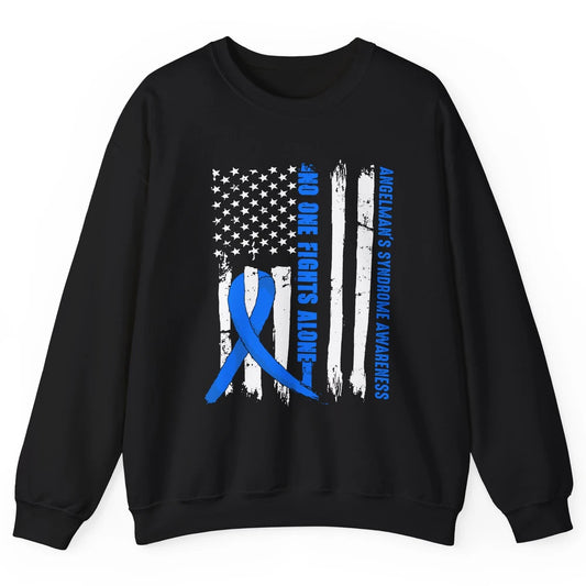 US Flag Angelman's Syndrome Blue Ribbon No One Fight Alone Unisex Crewneck Sweatshirt