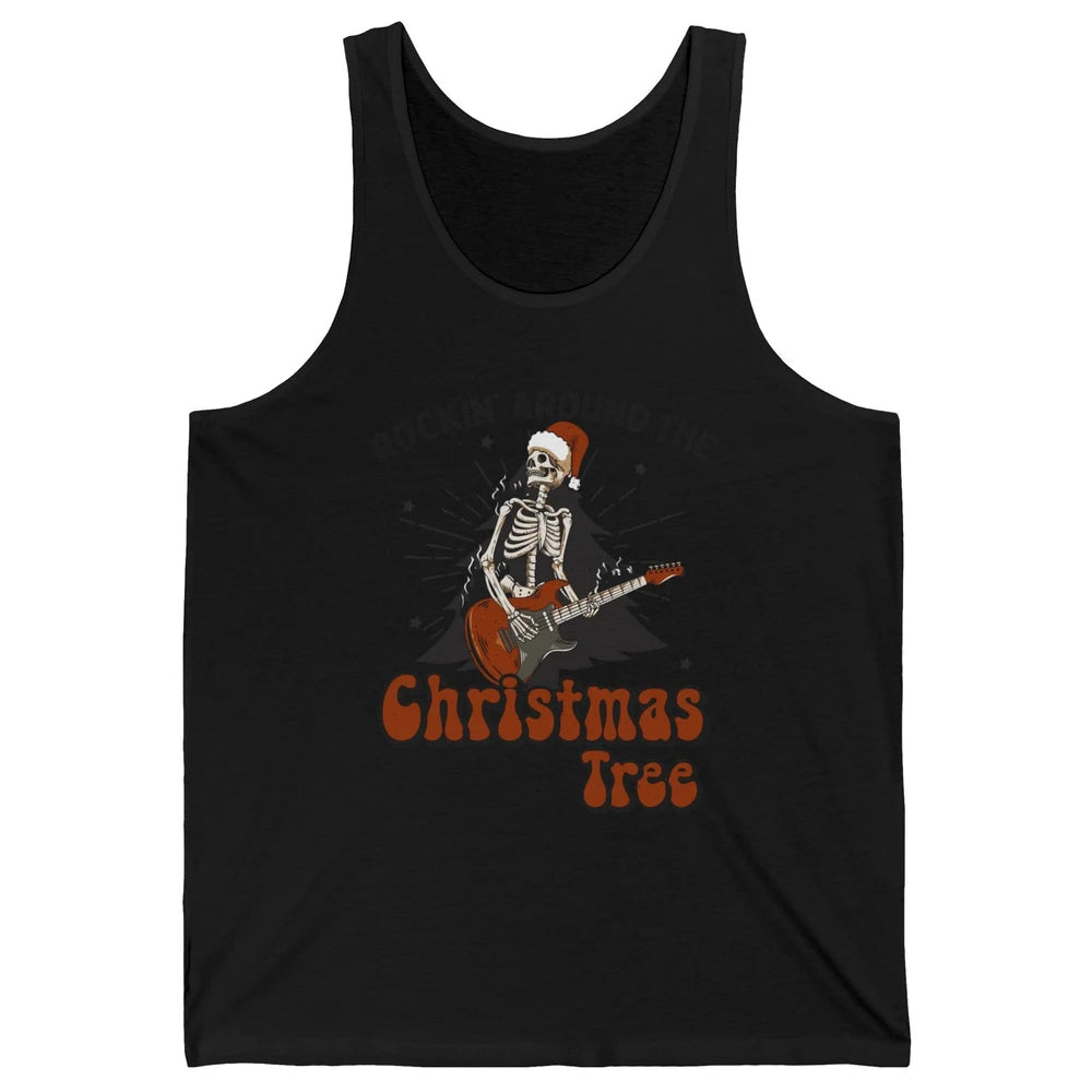 Skeleton Guitar Rocking Around Christmas Tree Western Xmas Unisex Jersey Tank