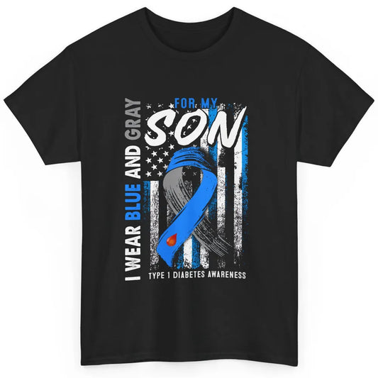 T1D Son Blue Gray Flag Diabetes Type One Awareness Warrior Classic Unisex T-Shirt