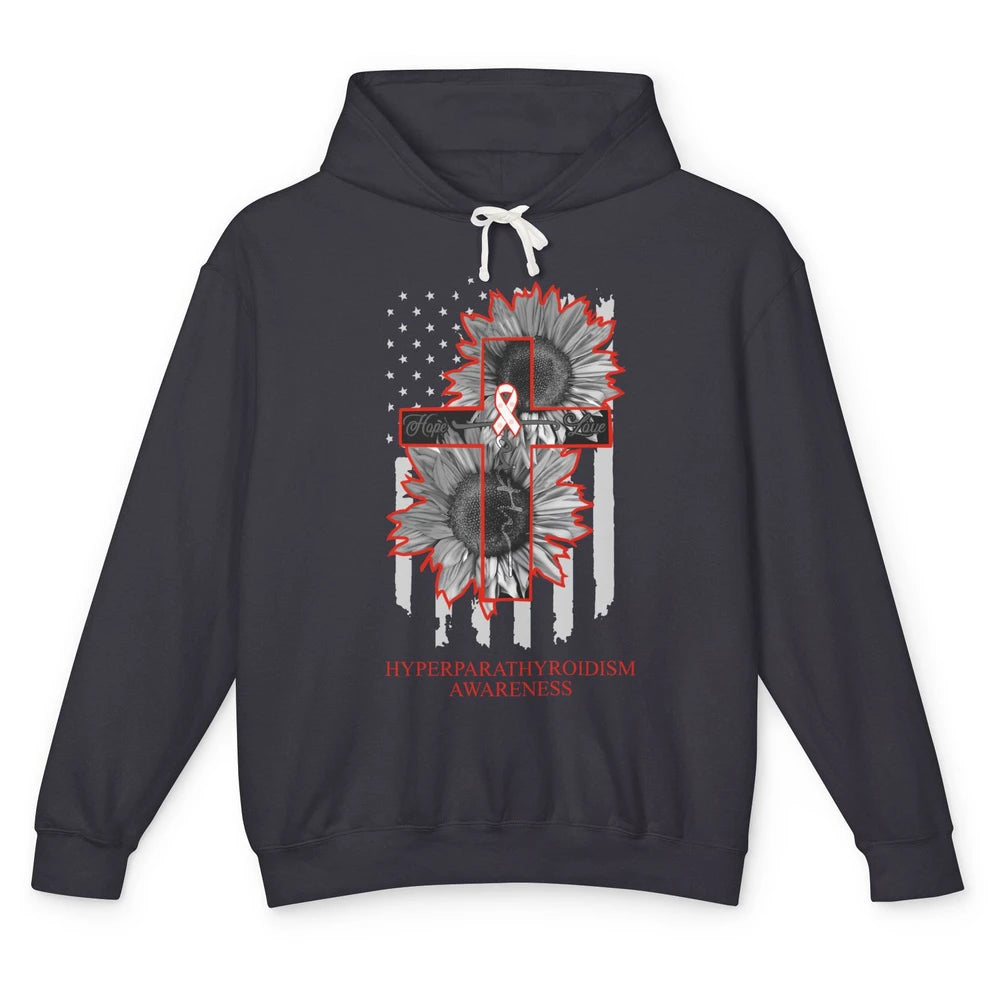 Hyperparathyroidism Awareness Sunflower US Flag Faith Hope Unisex Lightweight Hoodie