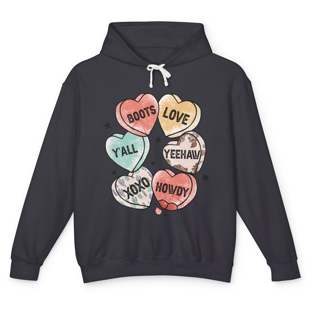 XOXO Love Cowboy Boots Howdy Cowgirl Hearts Western Country Happy Valentine's Day Yeehaw Vintage Cactus Unisex Lightweight Hoodie