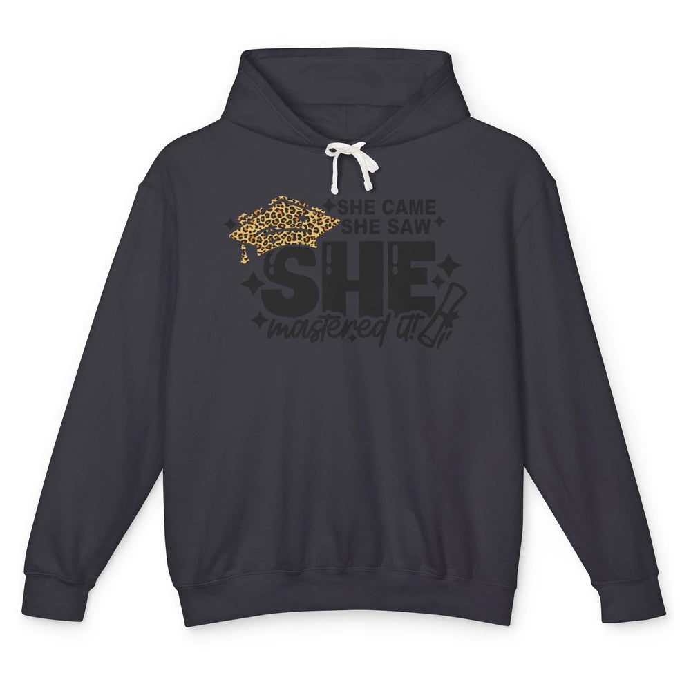 She Came She Saw She Mastered It Senior Graduation Leopard Unisex Lightweight Hoodie