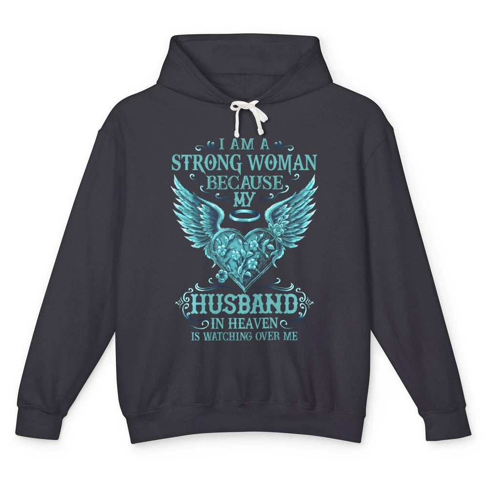 I Am A Strong Woman Because My Husband In Heaven Angel Wings Unisex Lightweight Hoodie