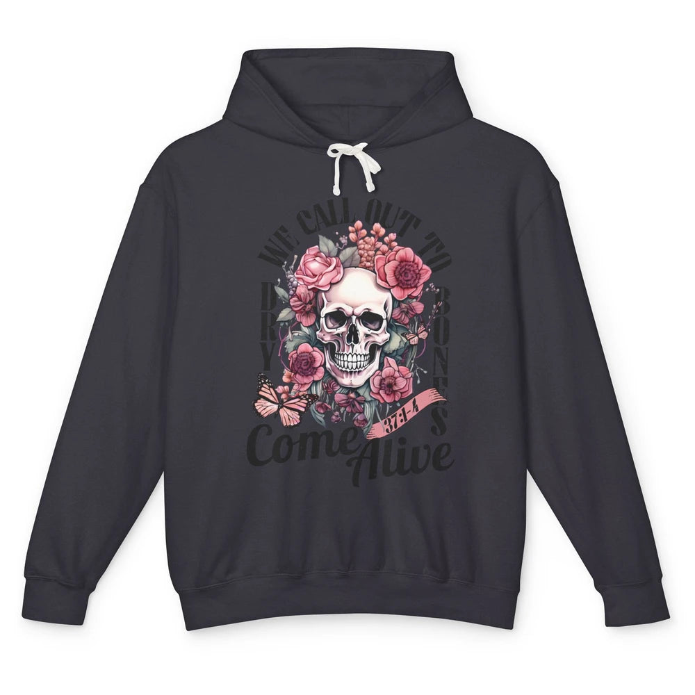 Floral Skull Dry Bones Come Alive Bible Christian Halloween Unisex Lightweight Hoodie