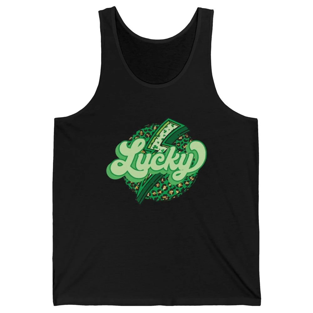 St Patrick Leopard Shamrocks Lucky Lightning Bolt Western Unisex Jersey Tank