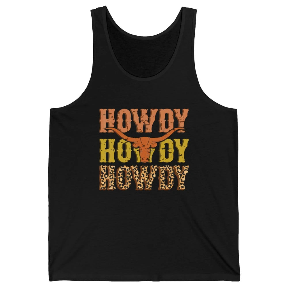 Western Country Bull Horn Rodeo Howdy Cowboy Leopard Cowhide Unisex Jersey Tank