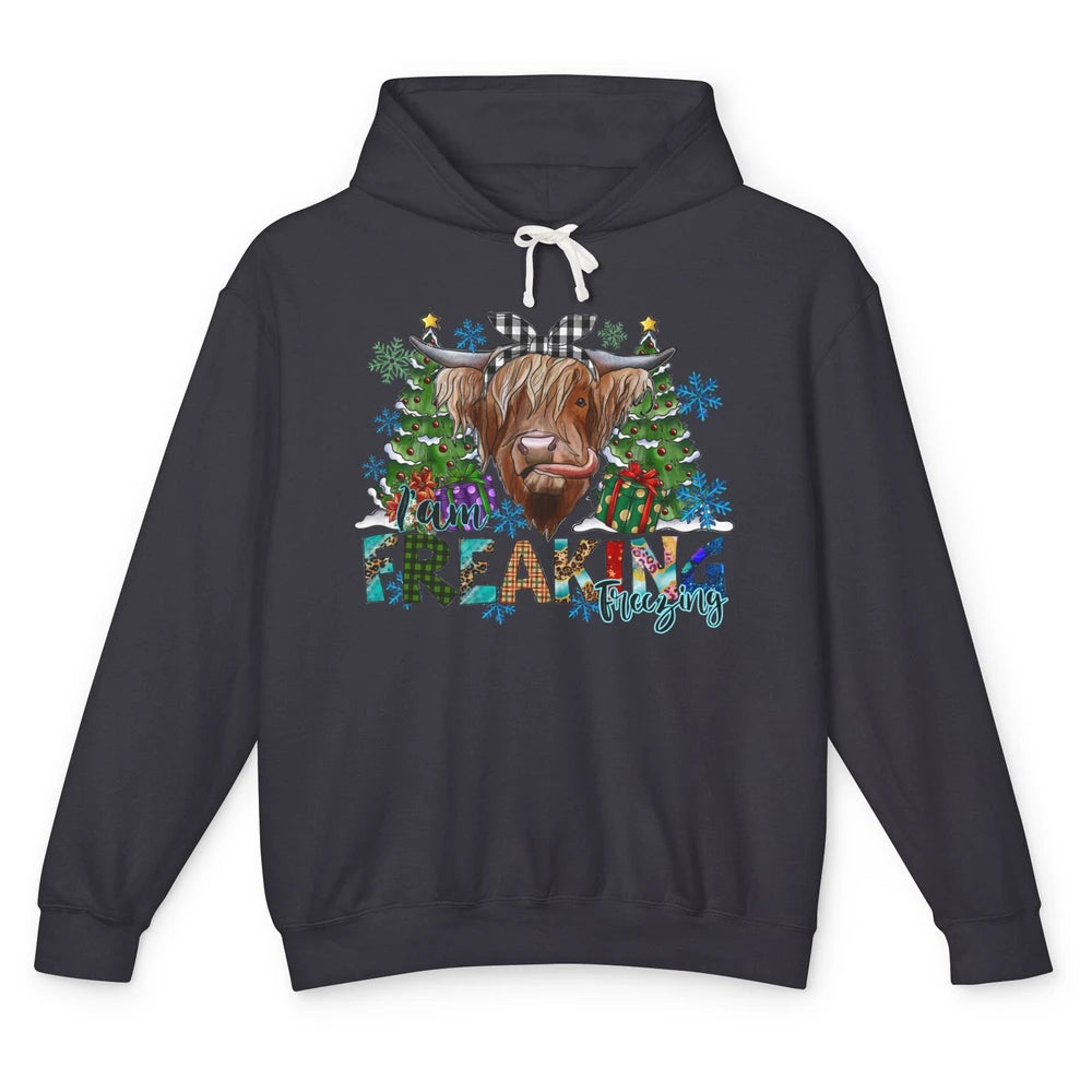 Highland Cow Bandana I'm Freaking Freezing Western Christmas Unisex Lightweight Hoodie