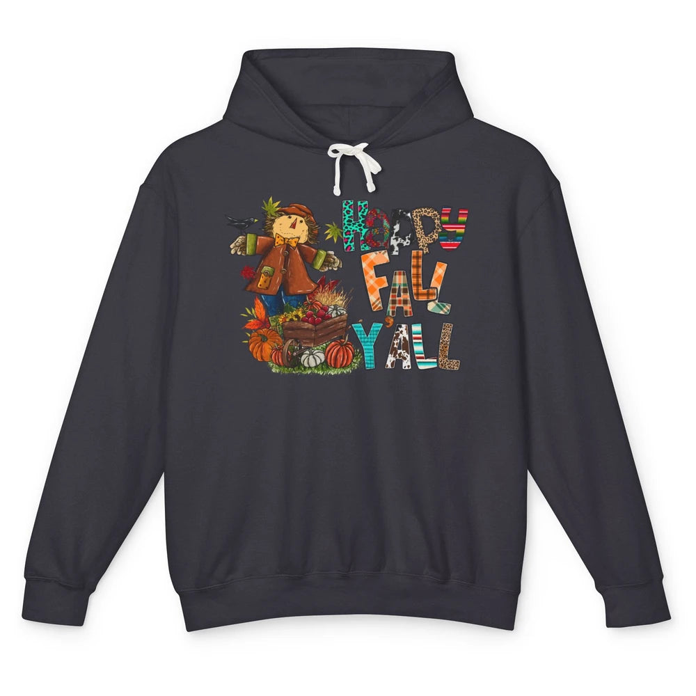 Happy Fall Y'all Leopard Pumpkin Western Autumn Thankful Unisex Lightweight Hoodie