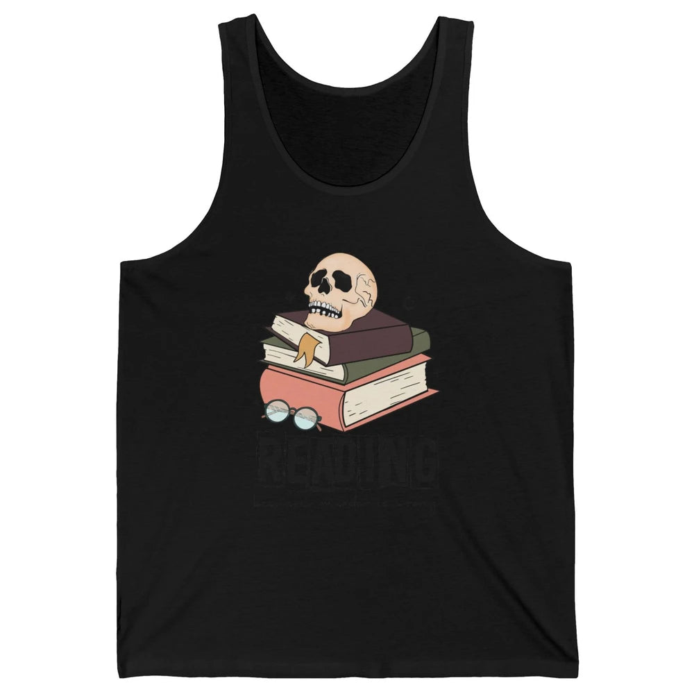 Retro Skull Books Reading Because Murder Is Wrong Booknerd Unisex Jersey Tank