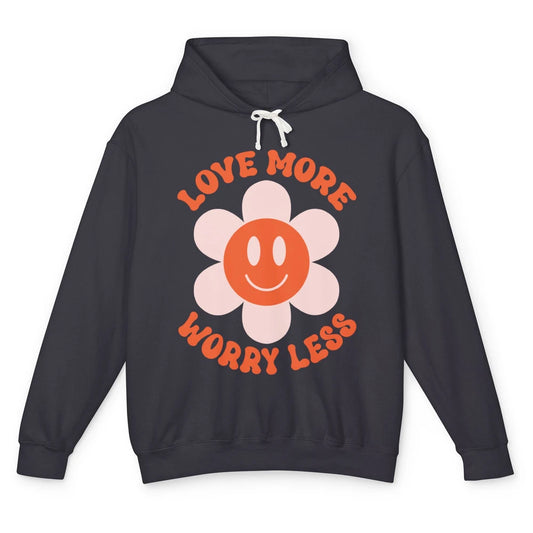 Happy Valentine Day Groovy Love More Worry Less Smiling Face Unisex Lightweight Hoodie