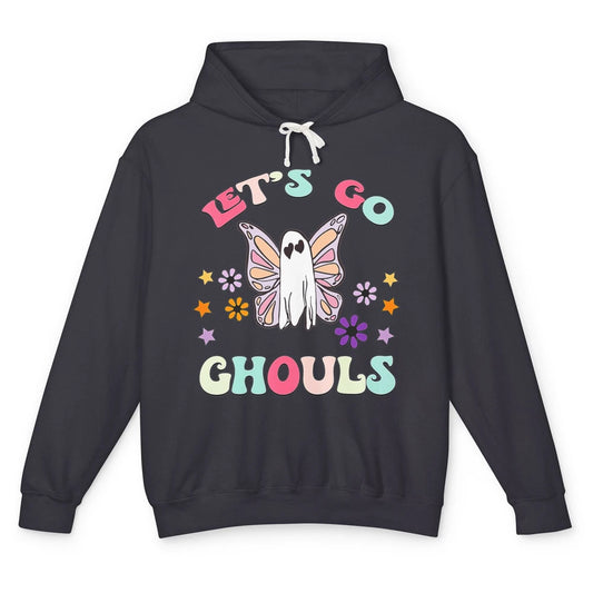 Groovy Let Go Ghouls Retro Floral Boo Spooky Ghost Halloween Unisex Lightweight Hoodie