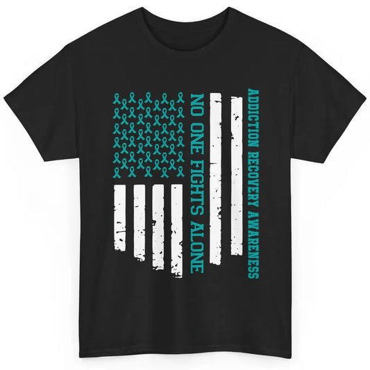 Addiction Recovery Awareness Teal Ribbon No One Fiht Alone Classic Unisex T-Shirt