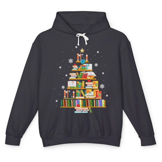 Funny Book Christmas Tree Book Reading Lovers Chritmas Gift Unisex Lightweight Hoodie