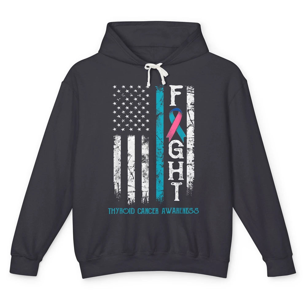 Thyroid Cancer Awareness Blue Pink Teal Ribbon Fight Flag Unisex Lightweight Hoodie