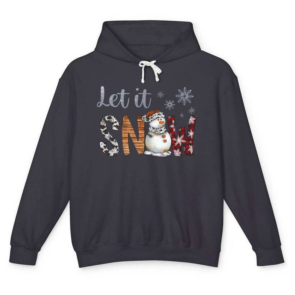 Leopard Snowman Let It Snow Snowflakes Western Christmas Unisex Lightweight Hoodie