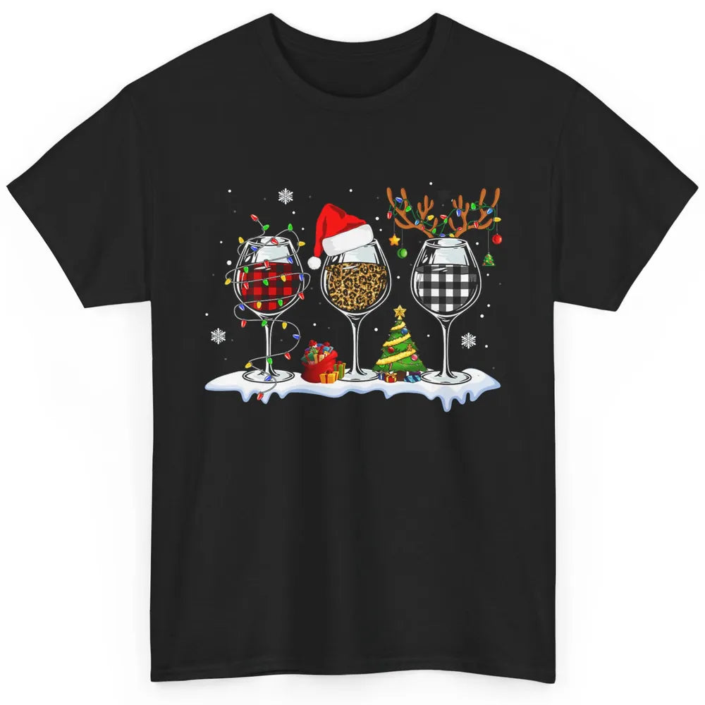 Merry Christmas Funny Red Wine Glass Santa Hat Reindeer Xmas Classic Unisex T-Shirt