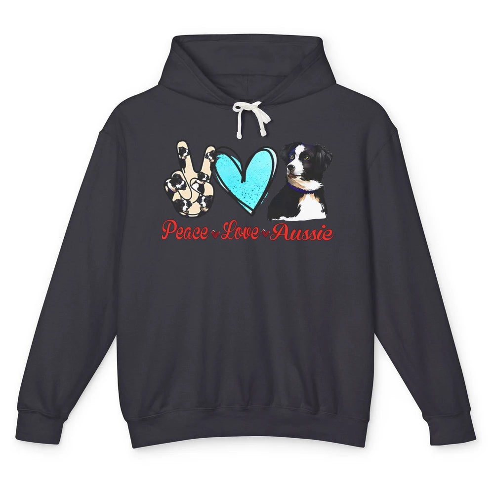 Peace Love Aussie Dog Lovers Australian Shepherd Dad Mom Unisex Lightweight Hoodie