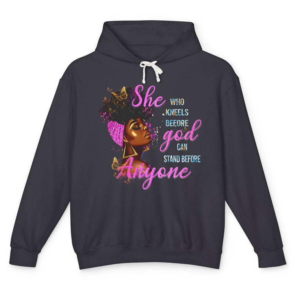 Black Girl She Who Kneels Before God Christian Afro Women Unisex Lightweight Hoodie