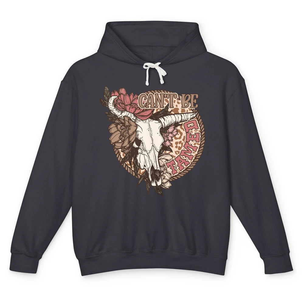 Floral Boho Bull Skull Can't Be Tamed Desert Western Country Unisex Lightweight Hoodie