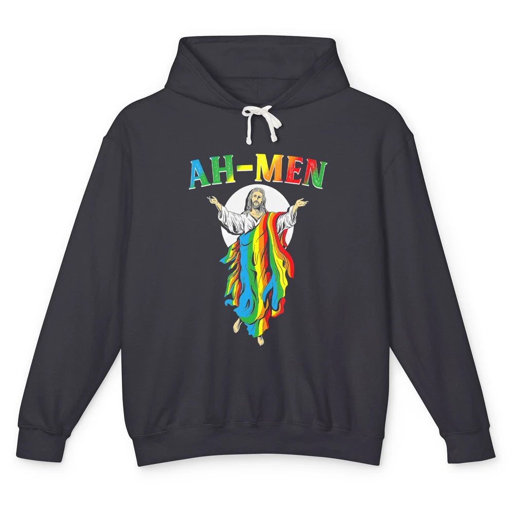 Ah Men LGBT Gay Pride Jesus Christian God Rainbow Flag Love Unisex Lightweight Hoodie