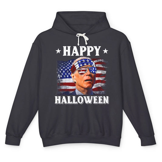 Retro US Flag Biden Glasses Happy Halloween Funny 4th July Unisex Lightweight Hoodie