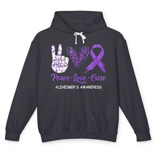 Peace Love Cure Purple Ribbon Alzheimer Disease Awareness Unisex Lightweight Hoodie