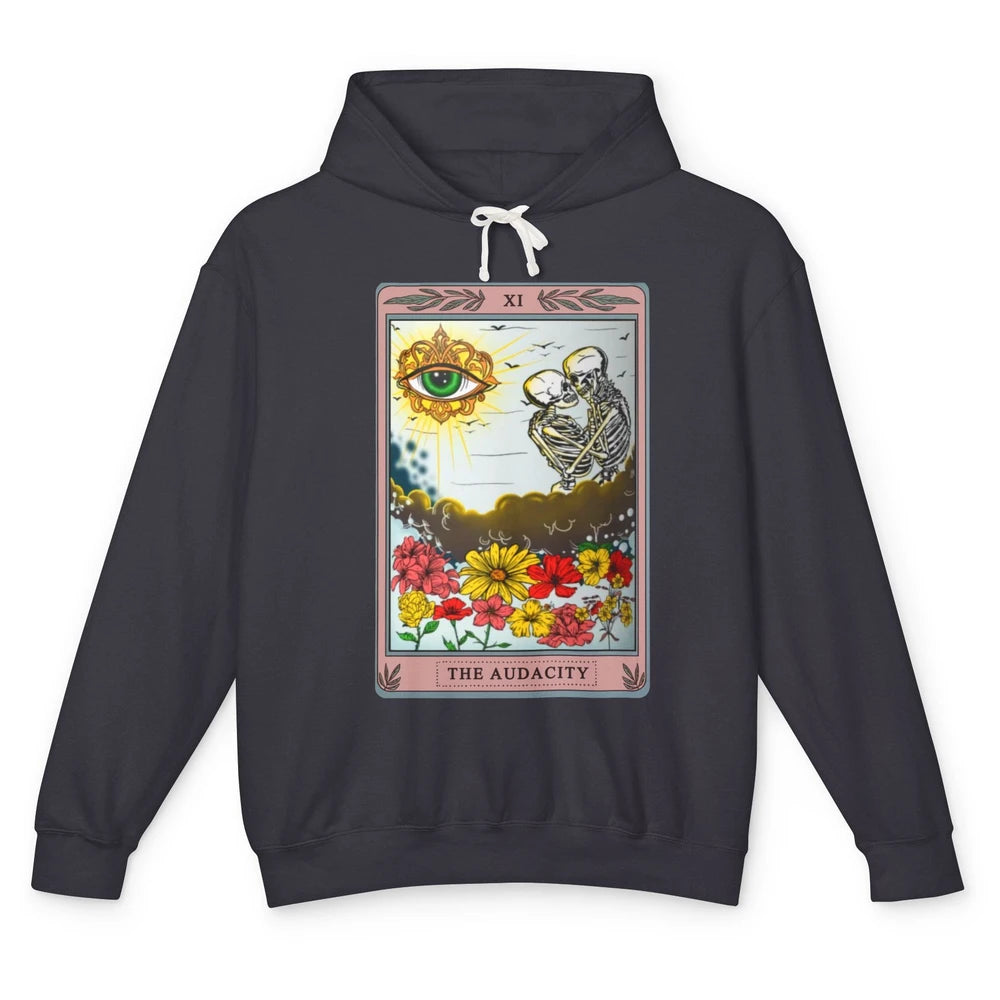 Retro Skeleton Riding Cloud The Audacity Tarot Card Rainbow Unisex Lightweight Hoodie