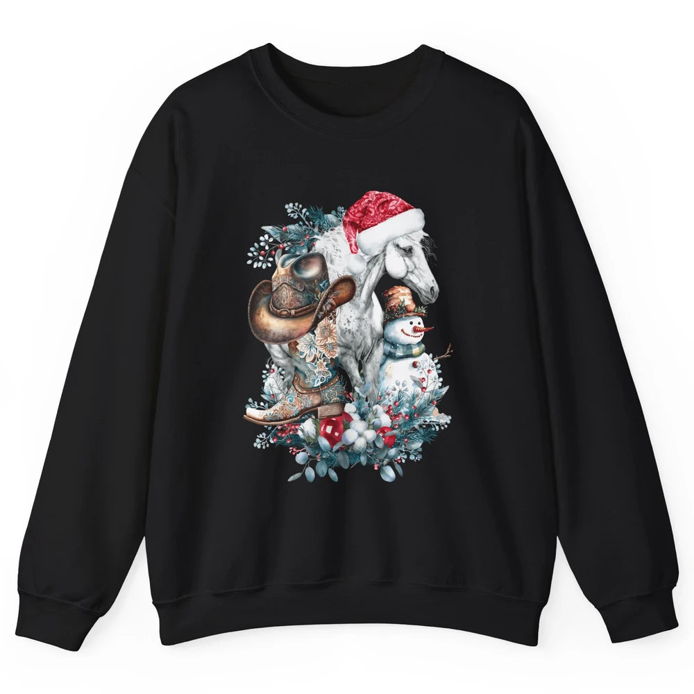 Merry Christmas Horse Howdy Cowboy Hat Boots Xmas Snowman Unisex Crewneck Sweatshirt